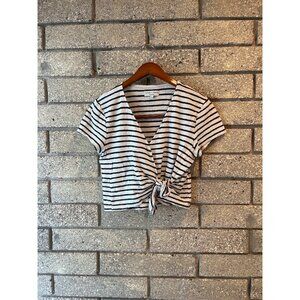 Striped Texture & Thread Madewell Medium Tie-Front Knit Top With Short Sleeves